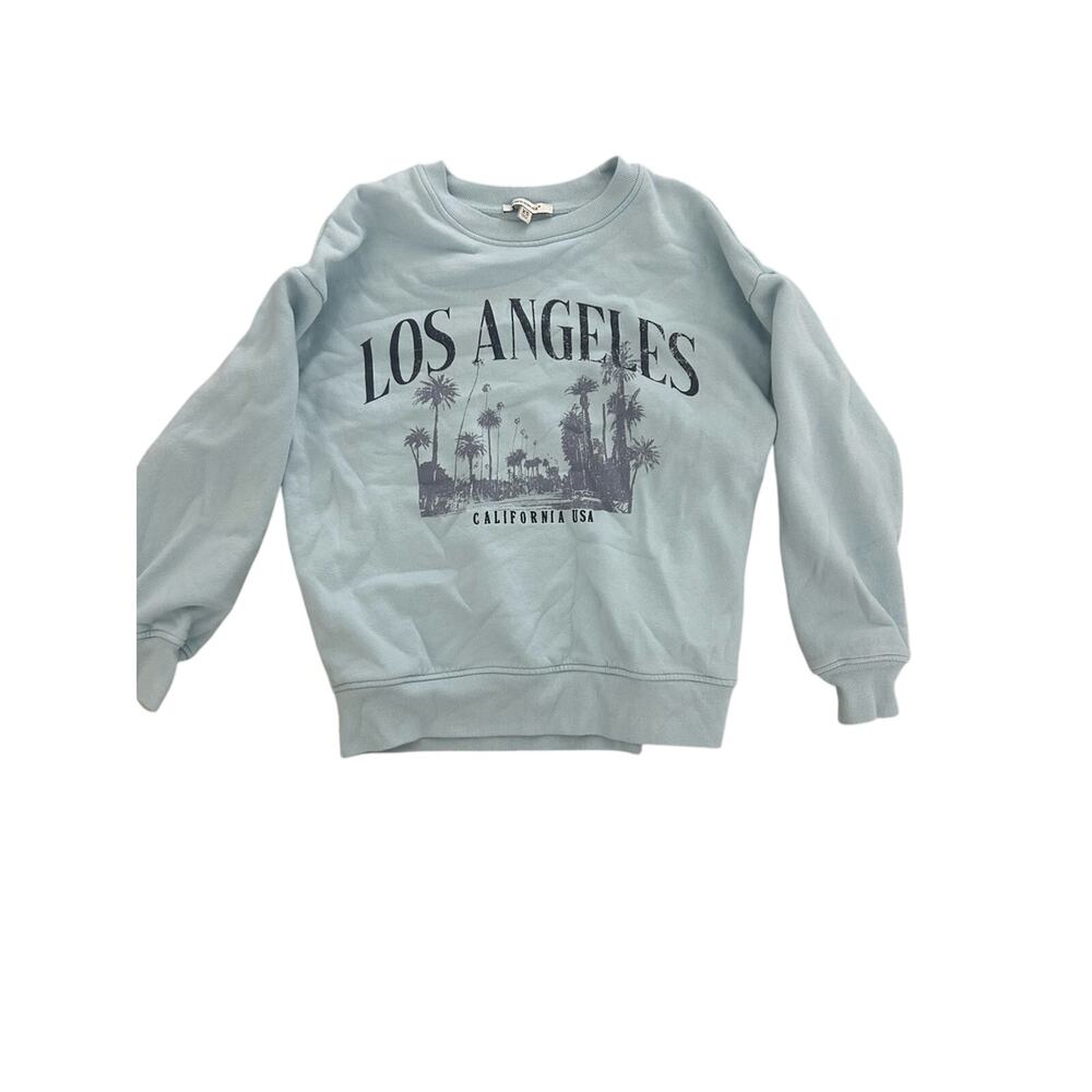 NWOT Francesca's Los Angeles Pullover Baby Blue with Navy Print Size XS